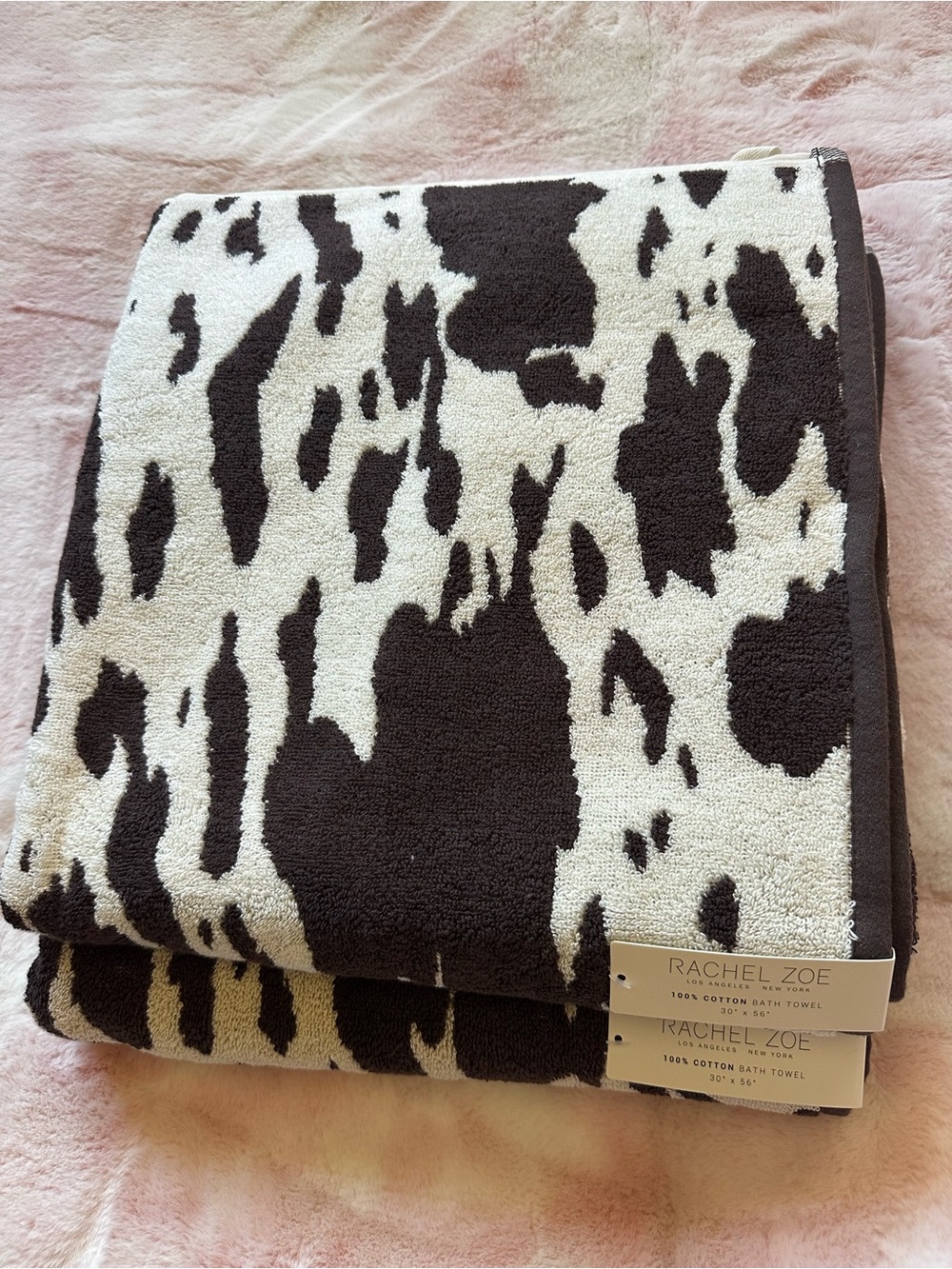 2 Cow Print Bath Towels - Rachel Zoe NWT